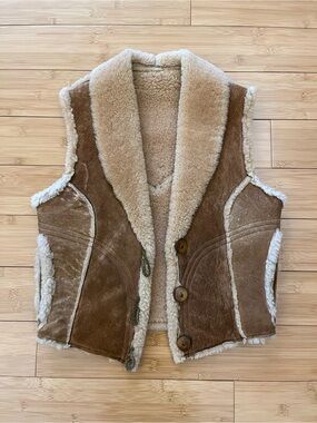 Vintage Suede Leather Shearling/Sheepskin Vest